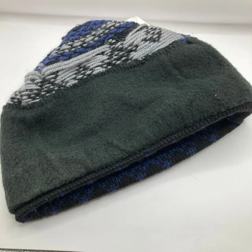 Turtle Fur Youth OS Black Fair Isle Wool Blend Fleece-Lined Hat Ski Outdoor